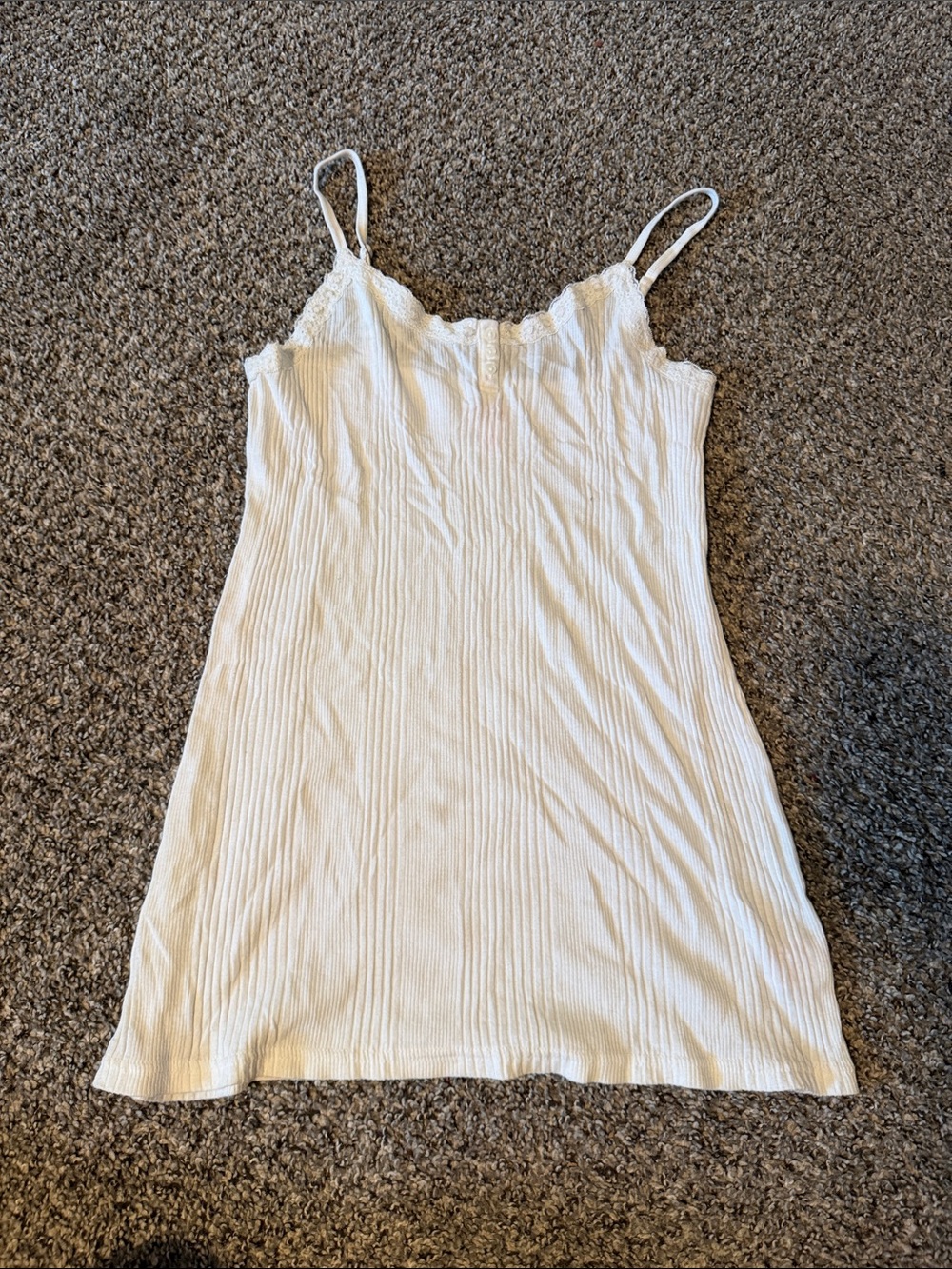 White Ribbed Lace-Trim Cami Top